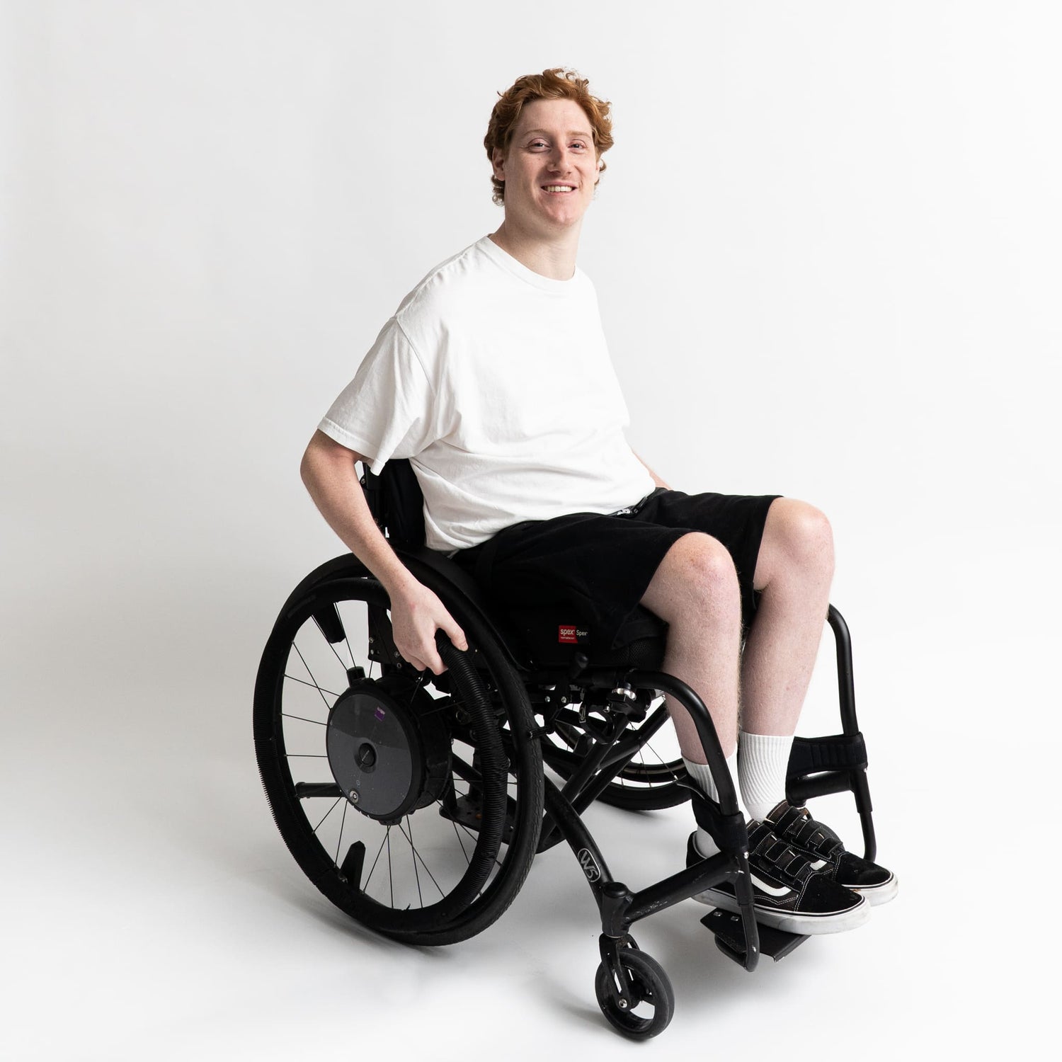 side view of adaptive shorts with no seams or pockets, designed to prevent pressure injuries while seated.